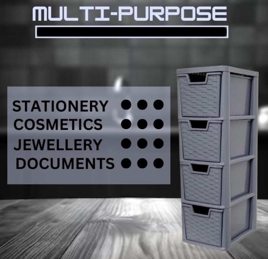 4-Drawer Plastic Storage Organizer – A5 Desktop Tower Unit Grey Colour