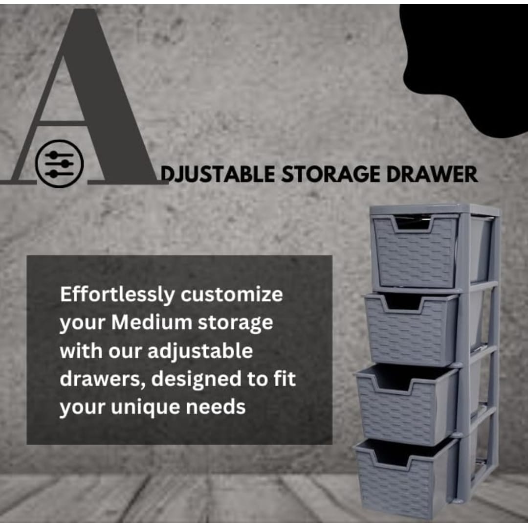 4-Drawer Plastic Storage Organizer – A5 Desktop Tower Unit Grey Colour
