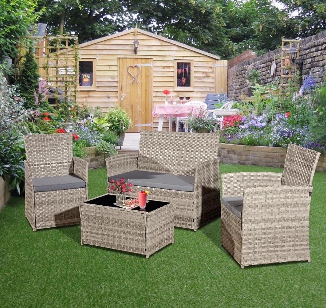 4 Piece Rattan Outdoor Furniture Sofa Table Chair Set Garden Patio Conservatory