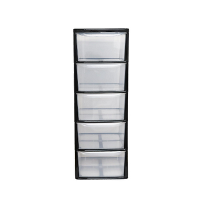 A4 Plastic Storage Drawers Unit – 5 Drawer Slimline Tower | Tall Medium Storage Cabinet for Home, Office, Bedroom &amp; Garage (77cm Height, Clear Drawers)