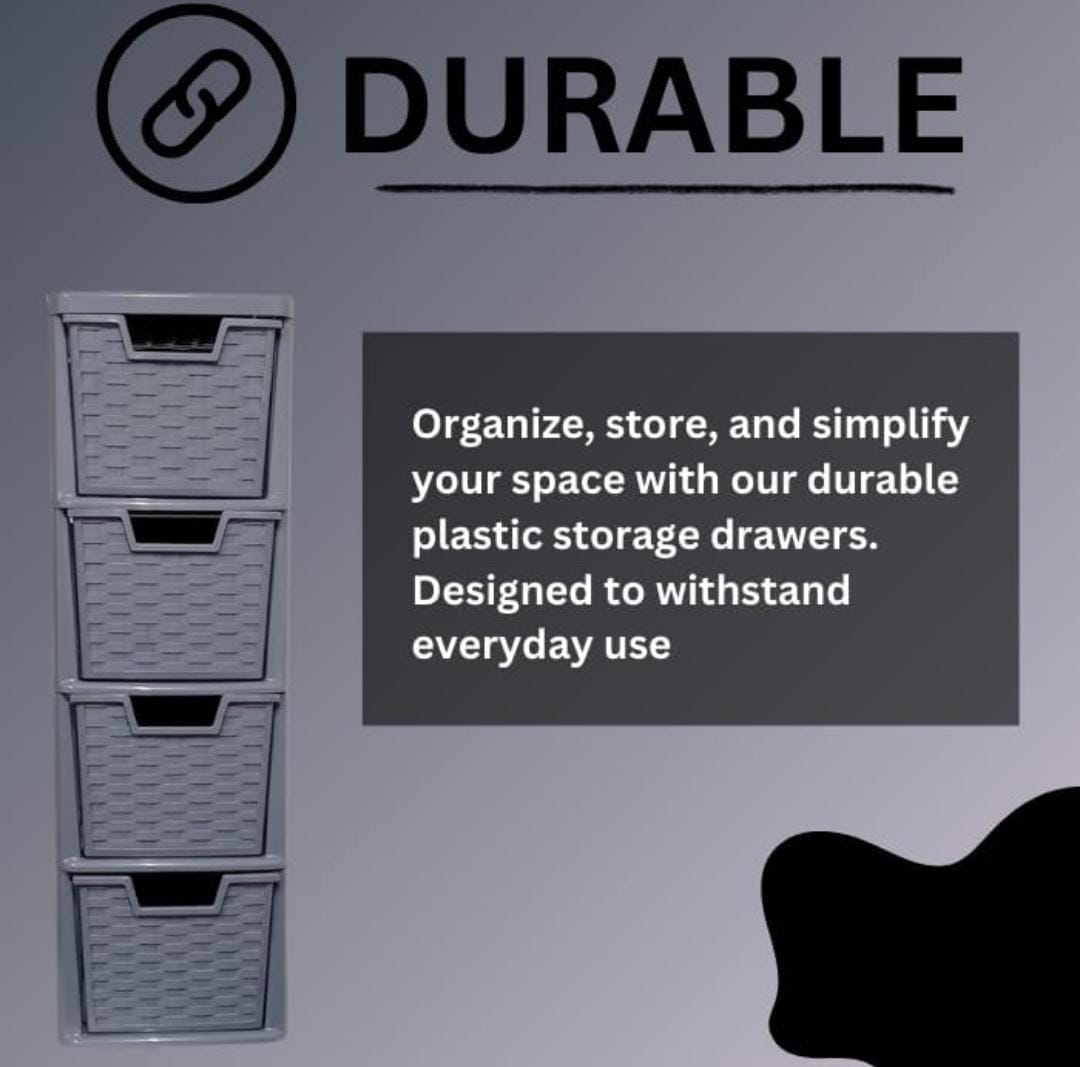4-Drawer Plastic Storage Organizer – A5 Desktop Tower Unit Grey Colour