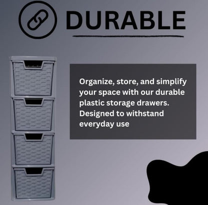 4-Drawer Plastic Storage Organizer – A5 Desktop Tower Unit Grey Colour