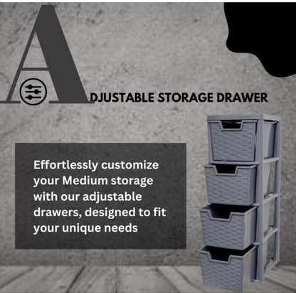4-Drawer Plastic Storage Organizer – A5 Desktop Tower Unit Grey Colour