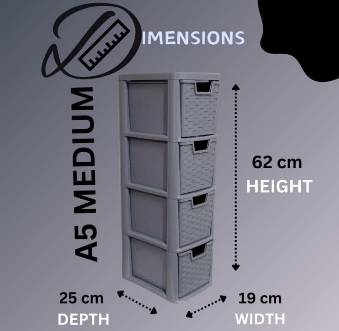 4-Drawer Plastic Storage Organizer – A5 Desktop Tower Unit Grey Colour