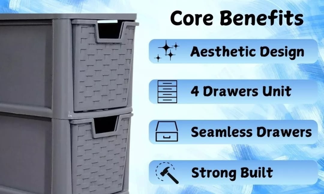 4-Drawer Plastic Storage Organizer – A5 Desktop Tower Unit Grey Colour