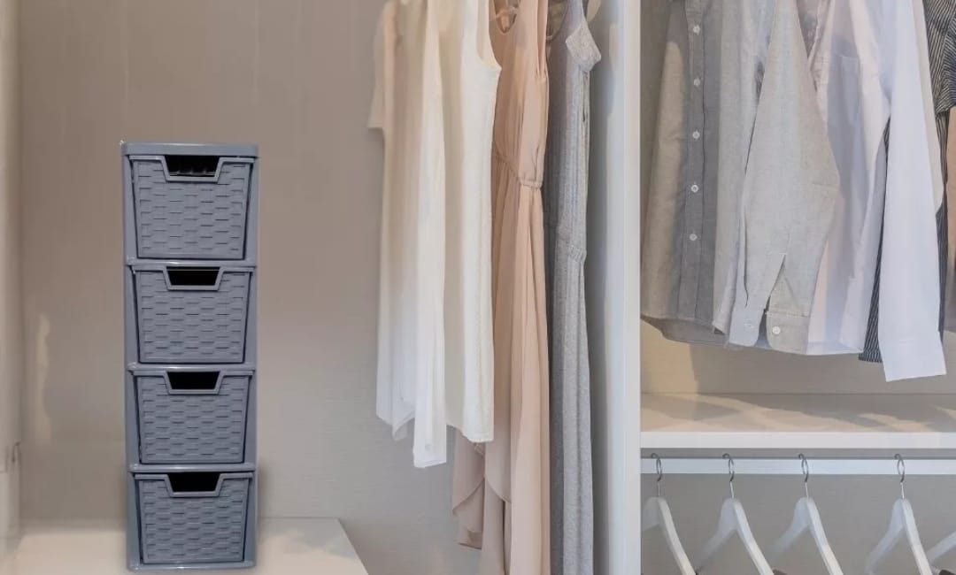 4-Drawer Plastic Storage Organizer – A5 Desktop Tower Unit Grey Colour