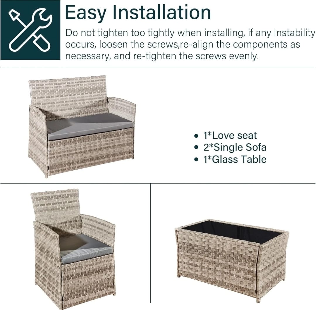 4 Piece Rattan Outdoor Furniture Sofa Table Chair Set Garden Patio Conservatory