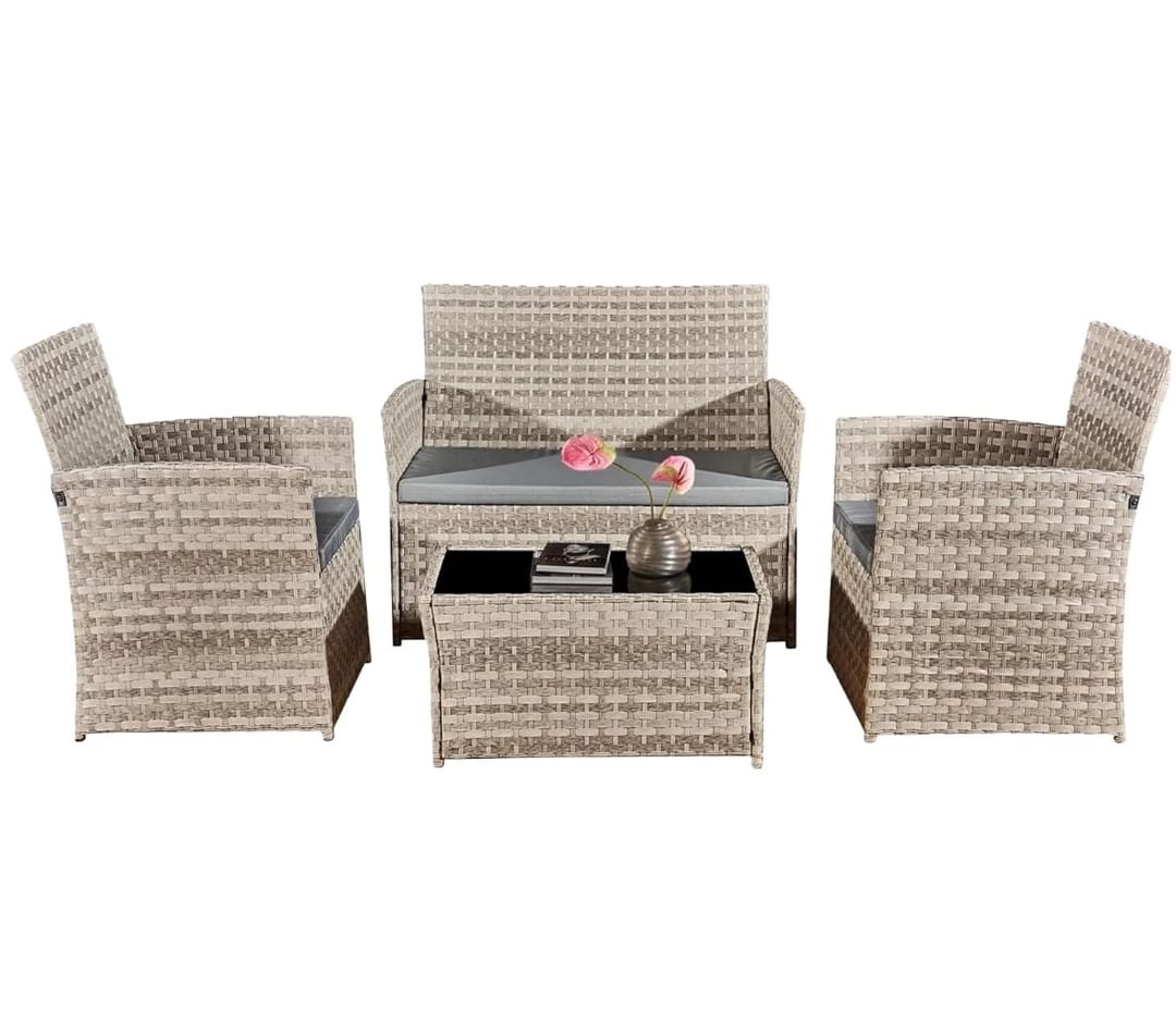 4 Piece Rattan Outdoor Furniture Sofa Table Chair Set Garden Patio Conservatory