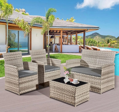 4 Piece Rattan Outdoor Furniture Sofa Table Chair Set Garden Patio Conservatory