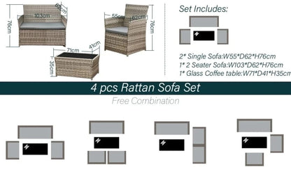 4 Piece Rattan Outdoor Furniture Sofa Table Chair Set Garden Patio Conservatory