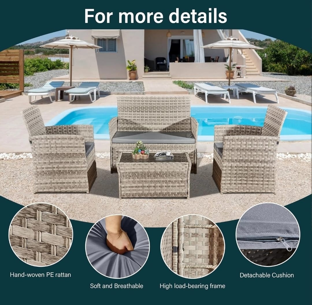 4 Piece Rattan Outdoor Furniture Sofa Table Chair Set Garden Patio Conservatory