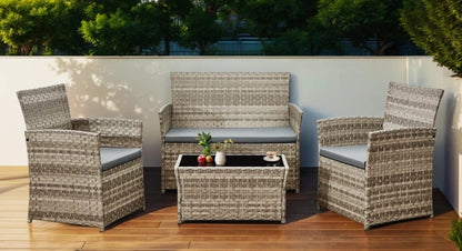 4 Piece Rattan Outdoor Furniture Sofa Table Chair Set Garden Patio Conservatory