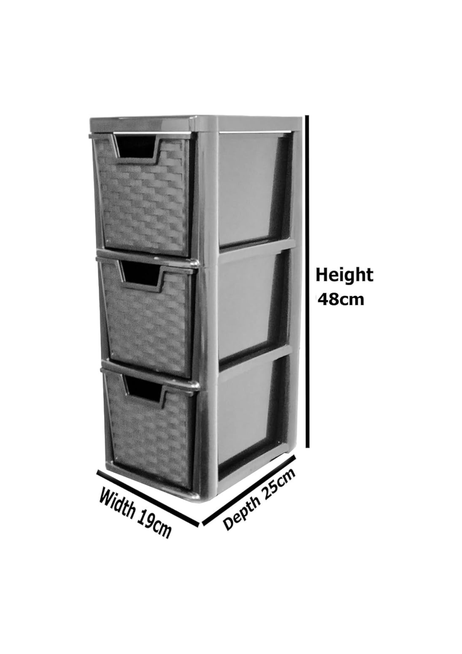 3 Drawer Rattan Effect Storage Tower - Black | Compact Plastic Storage Unit for Home, Office, Garage, Bathroom &amp; Kitchen