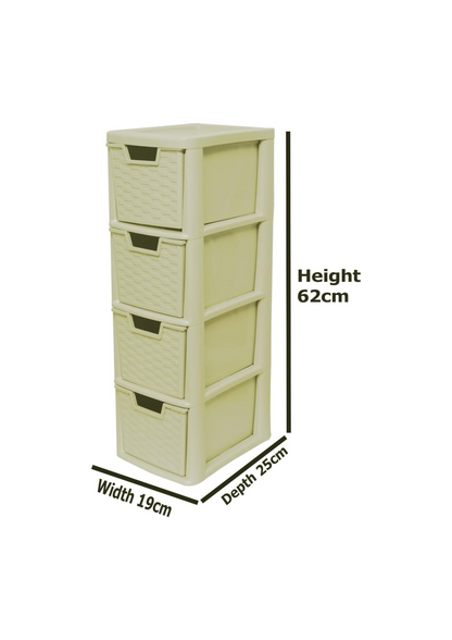 4 Drawer Storage Tower Unit – A5 Desktop Organizer for Home, Office, School | Stationery, Cosmetics &amp; Jewellery Box – Cream Colour