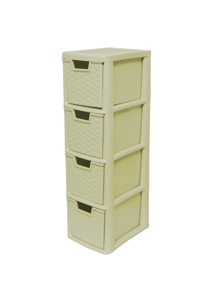 4 Drawer Storage Tower Unit – A5 Desktop Organizer for Home, Office, School | Stationery, Cosmetics &amp; Jewellery Box – Cream Colour
